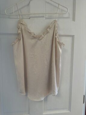 Bar III Cream Ruffle-Trim Satin Cami